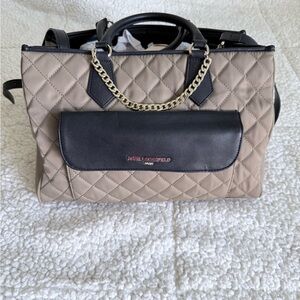 Karl Lagerfeld Quilted Beige and Black Satchel